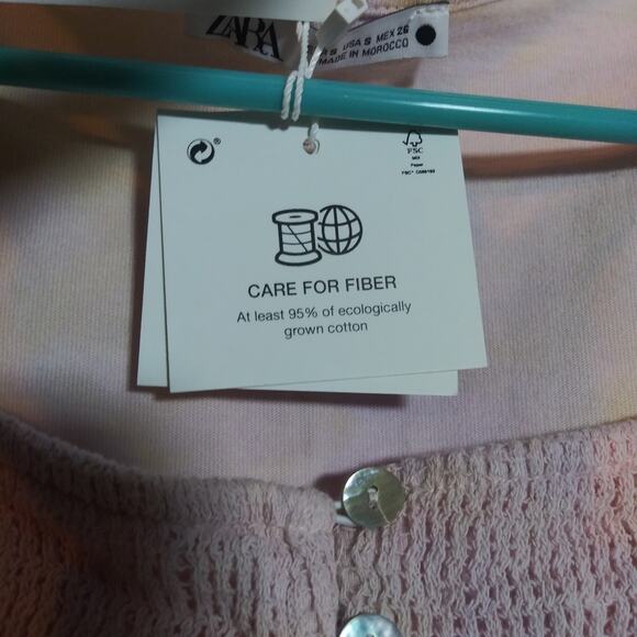 Zara Pink Tie Dye Puff Sleeve Button-Up Women's Blouse Crop Top Size Small - Picture 9 of 12